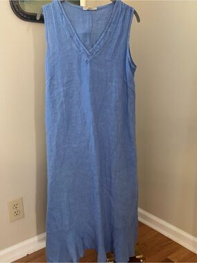 Francesca Bettini Cornflower Blue V-Neck Midi Dress Size Large